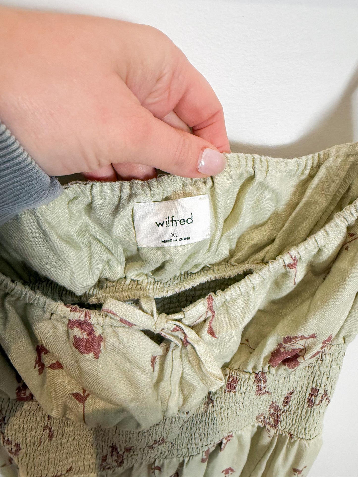 Wilfred "Genoa Linen Midi Dress in Sage Green Floral" (Size XL)