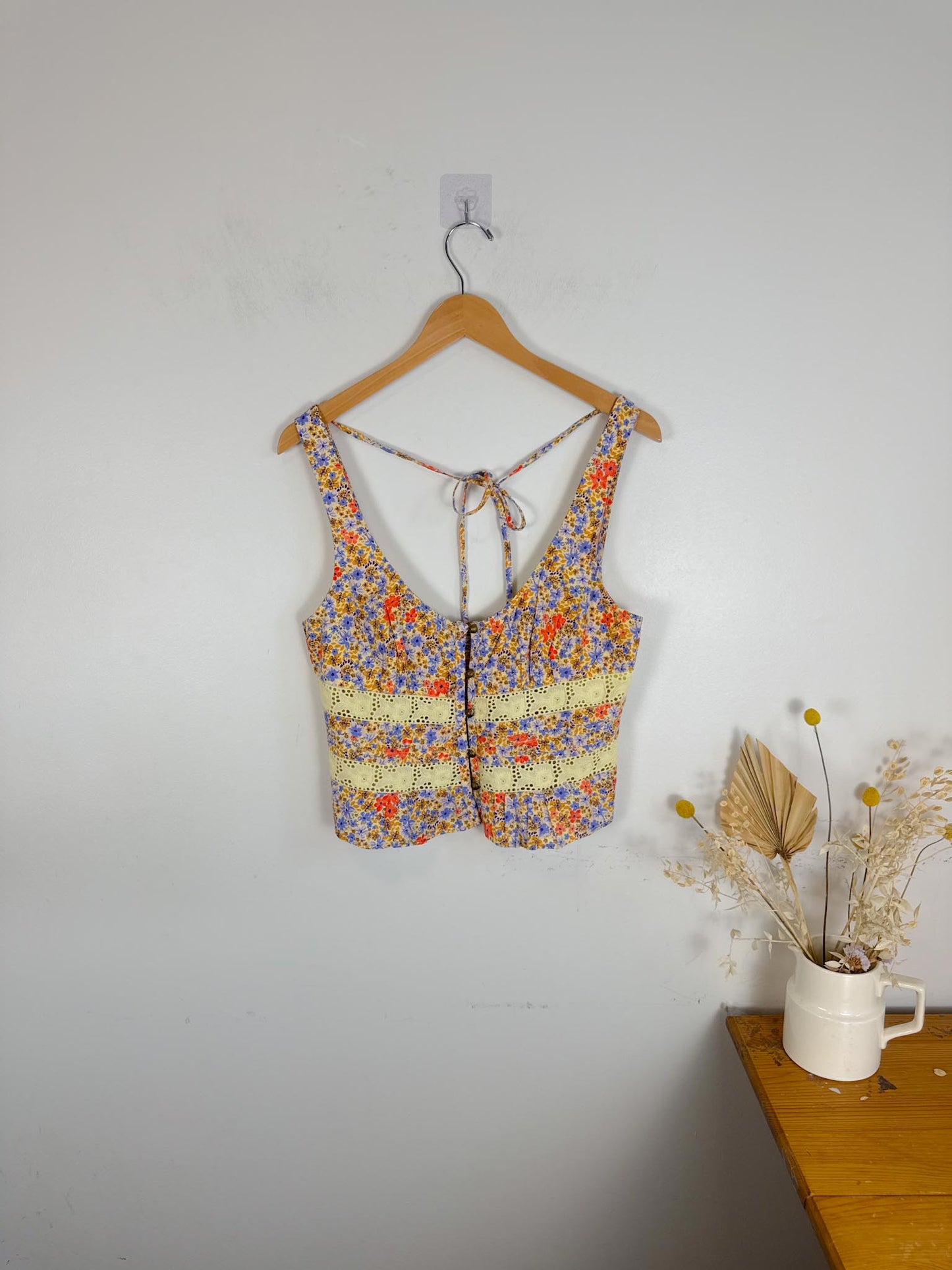 Free People "Kiana Lace Floral Printed Tank Top"  (Size L)