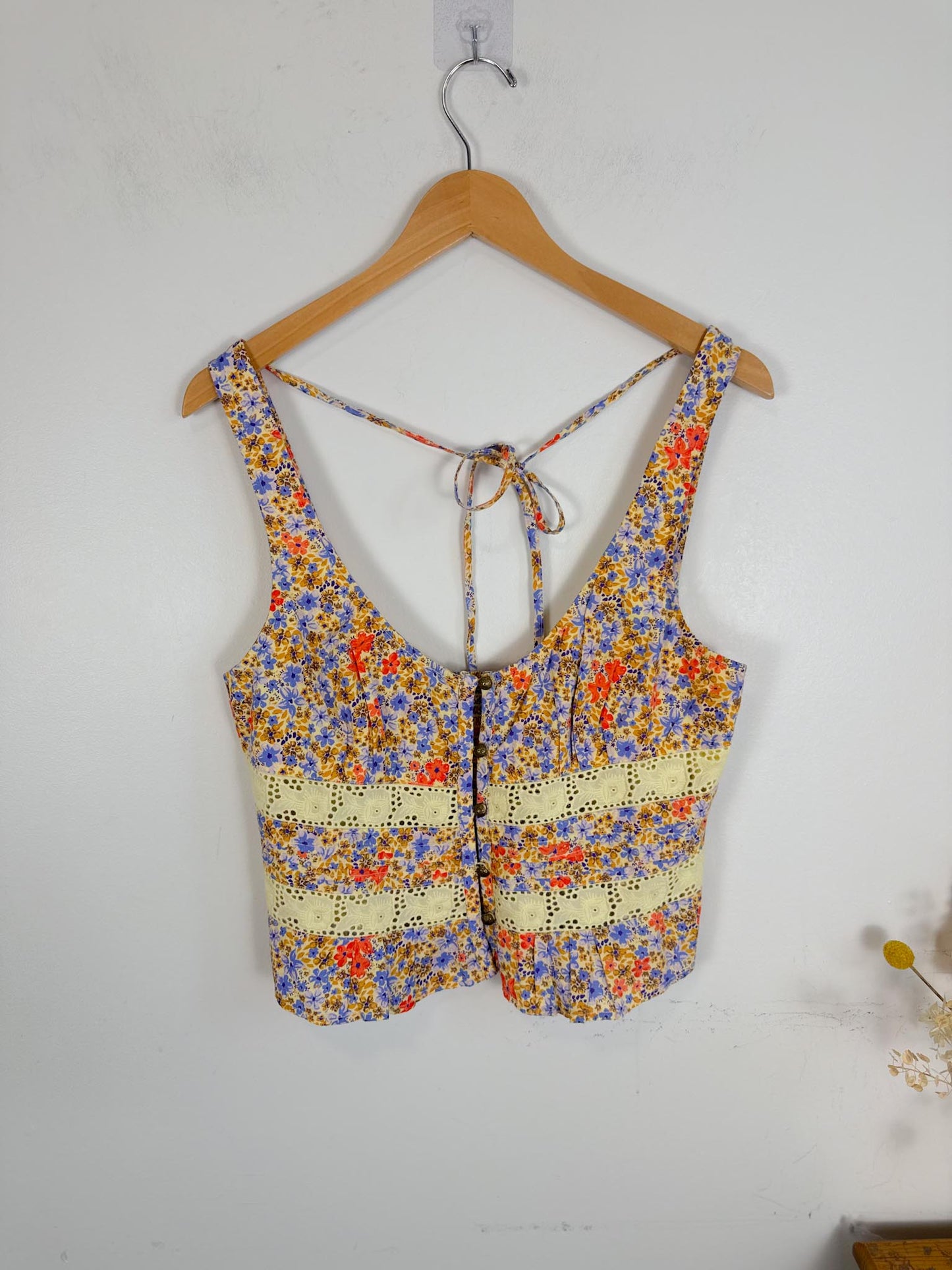 Free People "Kiana Lace Floral Printed Tank Top"  (Size L)