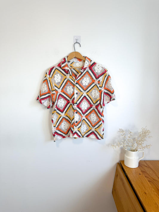 Zara Multi-Colour Crochet Button Down Top (Size S/M)