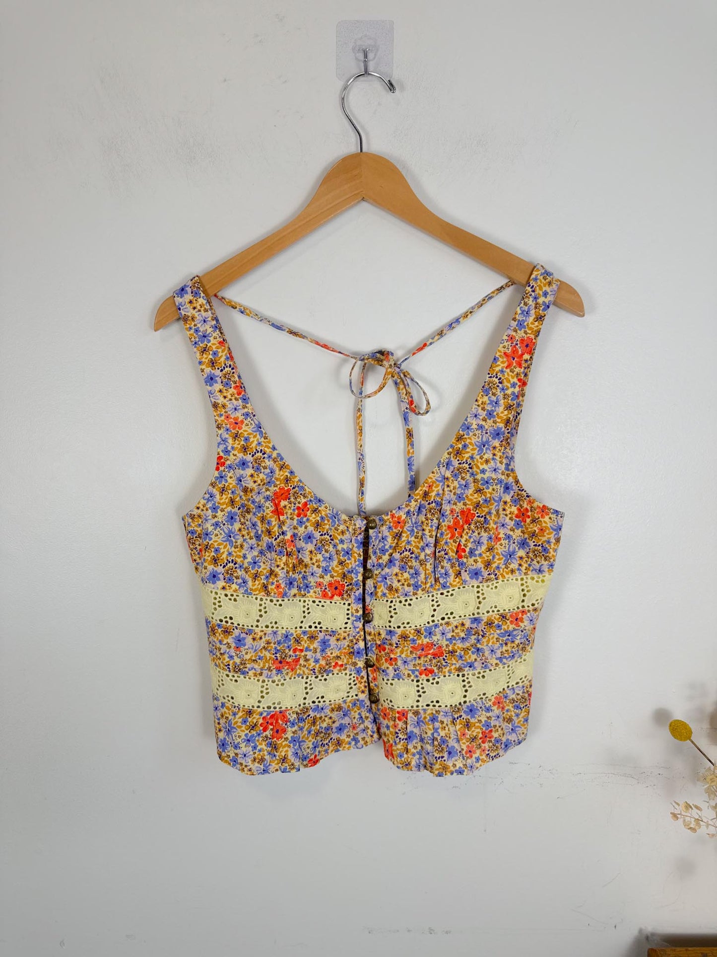 Free People "Kiana Lace Floral Printed Tank Top"  (Size L)