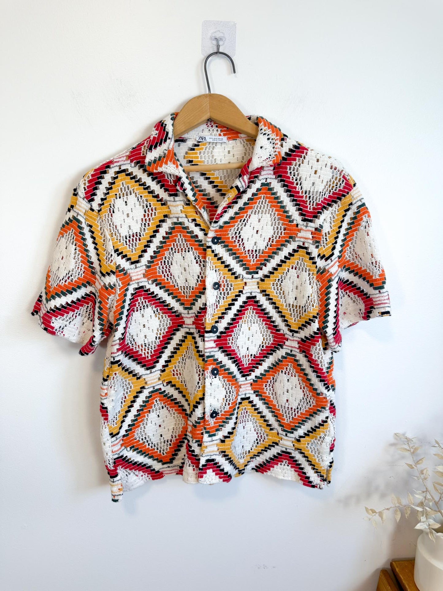 Zara Multi-Colour Crochet Button Down Top (Size S/M)