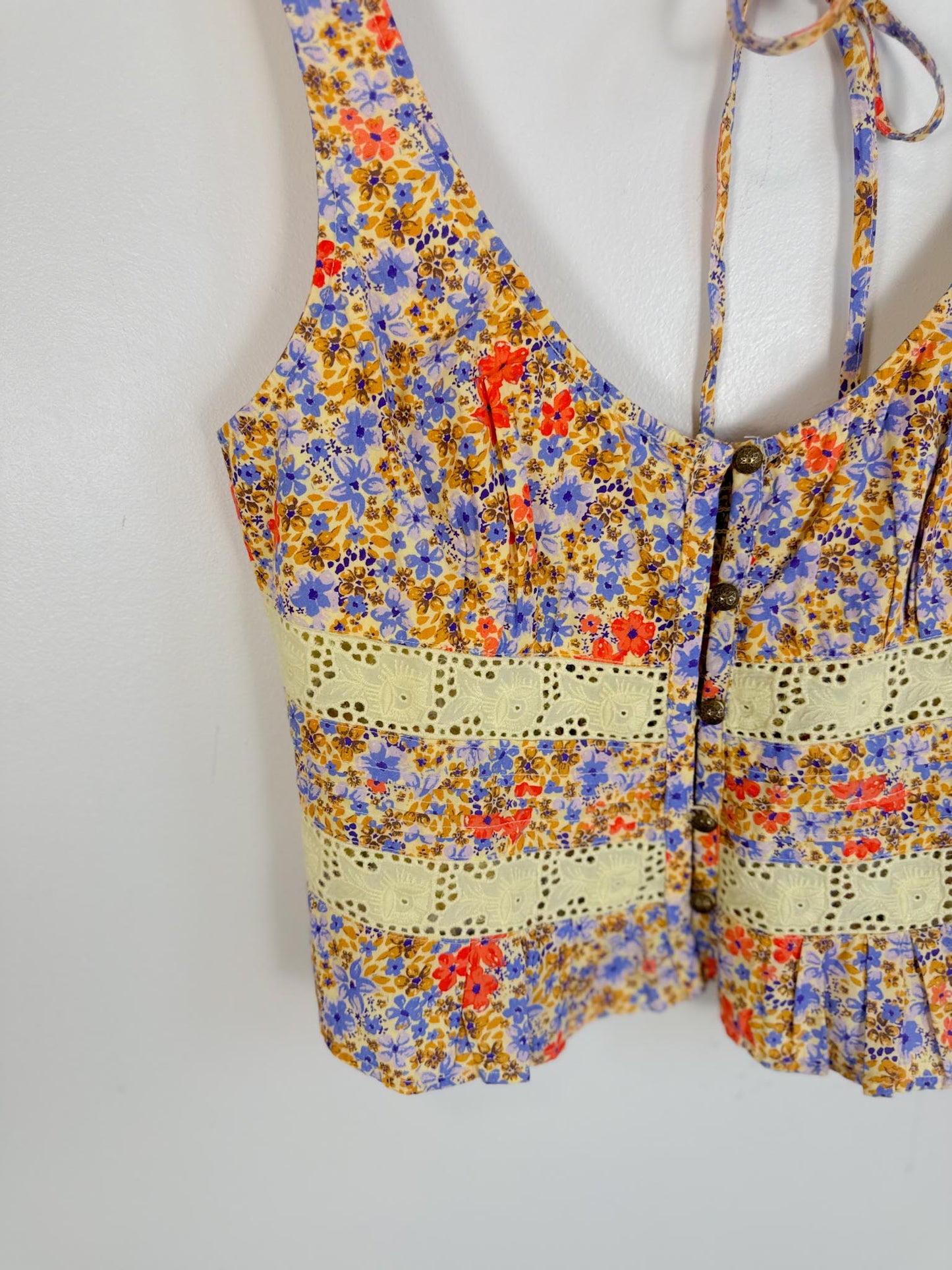 Free People "Kiana Lace Floral Printed Tank Top"  (Size L)