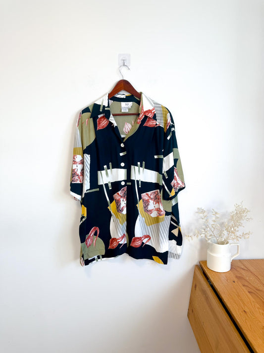 Vintage Abstract Print Blouse (Size XL)