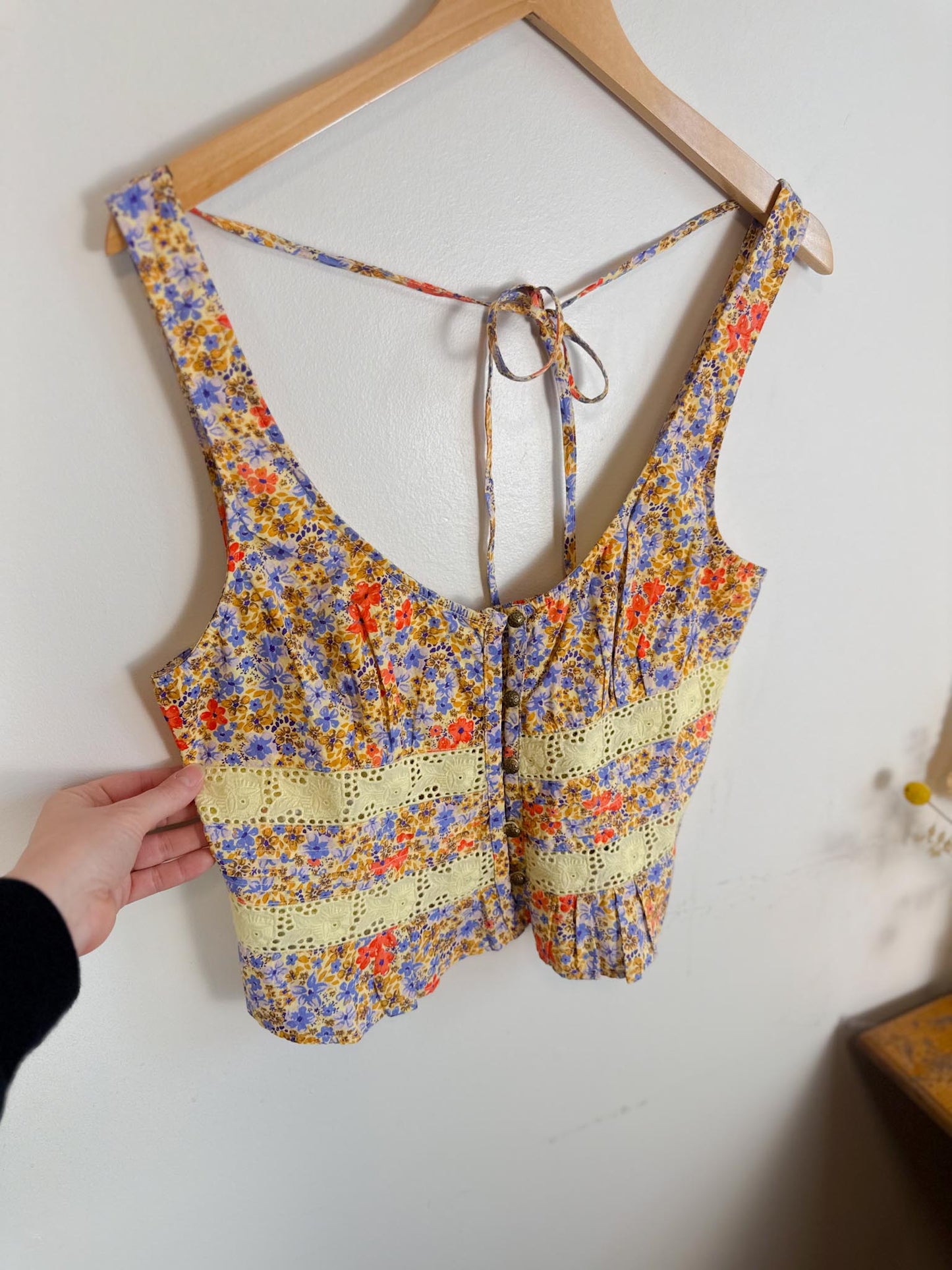 Free People "Kiana Lace Floral Printed Tank Top"  (Size L)