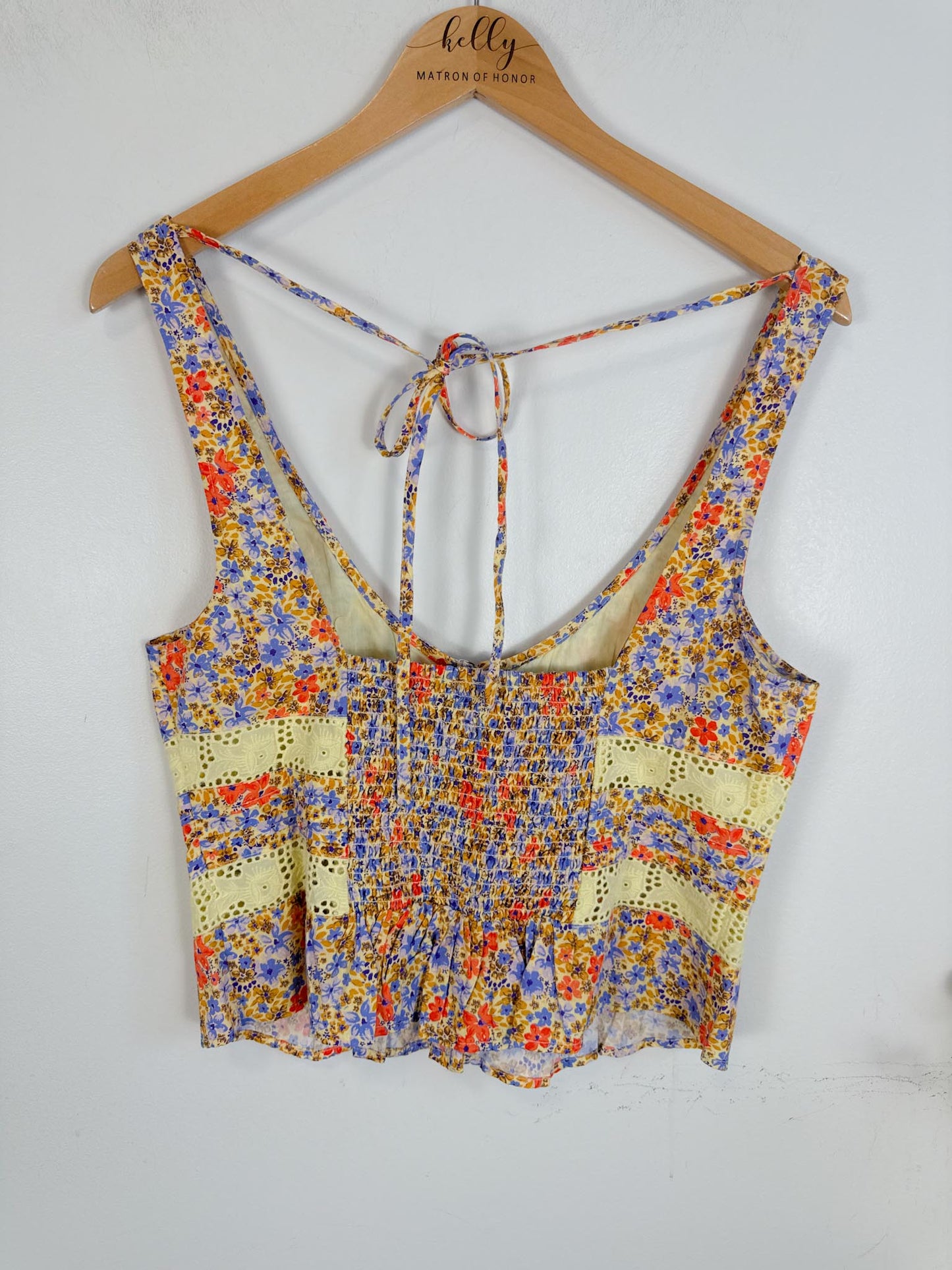 Free People "Kiana Lace Floral Printed Tank Top"  (Size L)