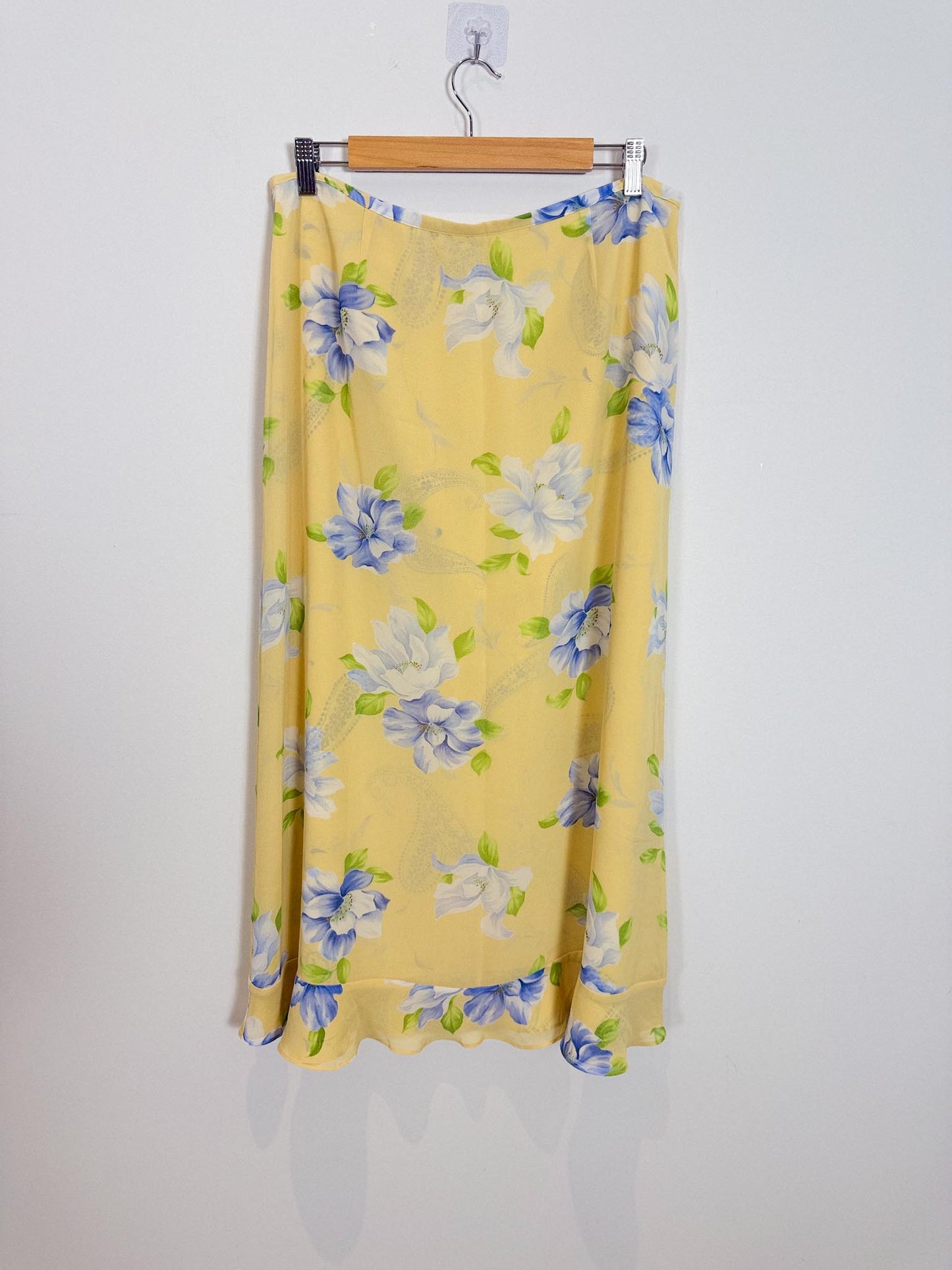 Vintage REVERSIBLE Floral & Paisley Midi Skirt in Yellow (Size L)