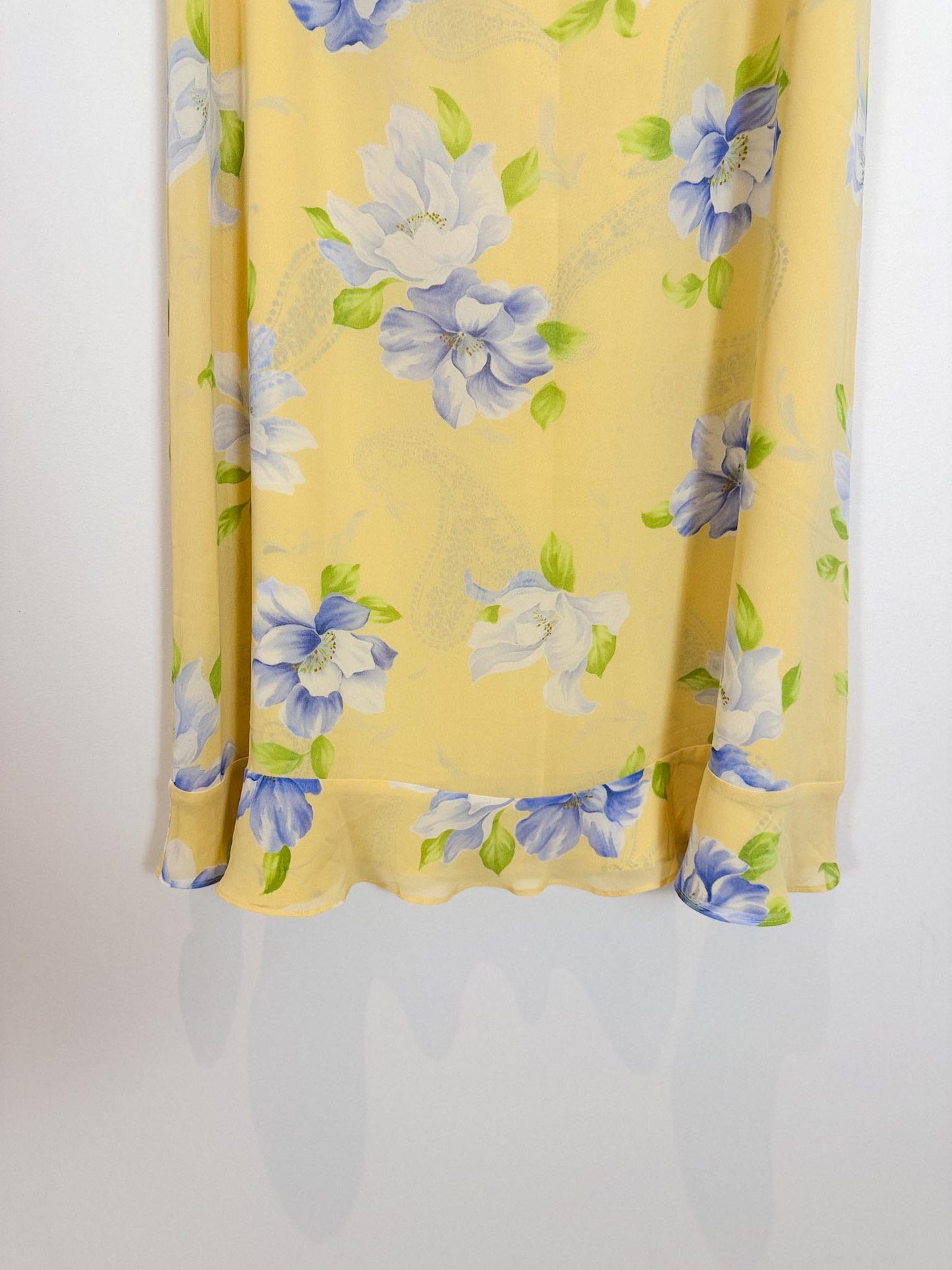 Vintage REVERSIBLE Floral & Paisley Midi Skirt in Yellow (Size L)