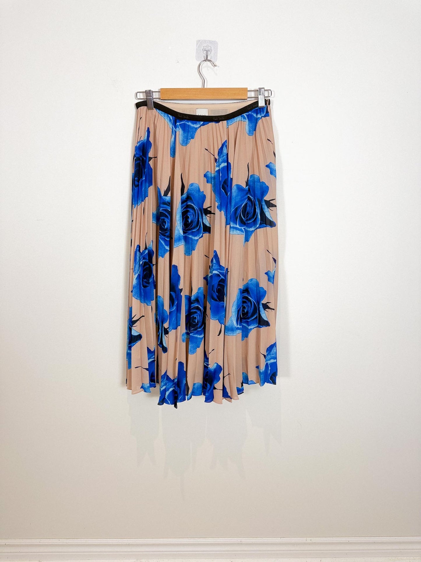 Paul Smith "Pleated Skirt in Blue/Taupe Floral" (Size S)