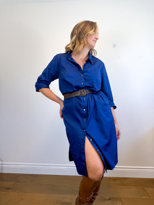 Universal Standard "Odeon Stretch Poplin Shirtdress in Blue" (Size M/L)
