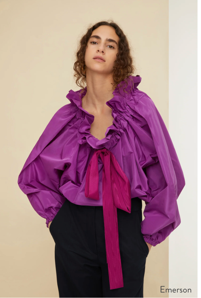 PATOU Designer "Patou Drawstring Collar Top in Eco-Friendly Faille in Anemone" (One Size)