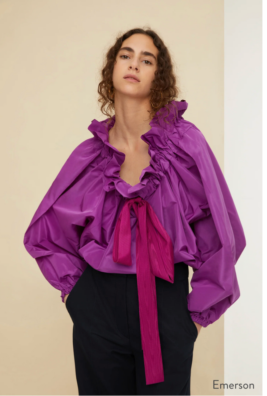 PATOU Designer "Patou Drawstring Collar Top in Eco-Friendly Faille in Anemone" (One Size)