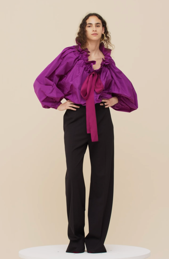 PATOU Designer "Patou Drawstring Collar Top in Eco-Friendly Faille in Anemone" (One Size)
