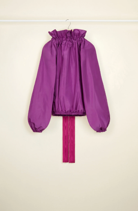 PATOU Designer "Patou Drawstring Collar Top in Eco-Friendly Faille in Anemone" (One Size)