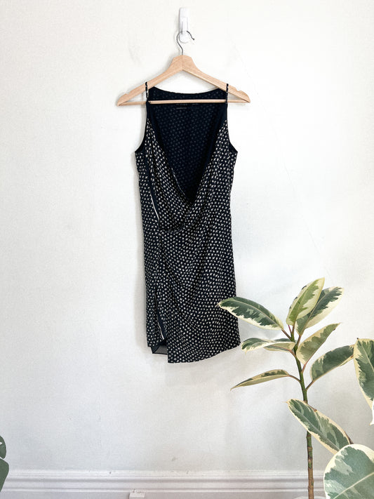 ALLSAINTS Designer Black & White Pattern Silk Mini Dress (Size 2)