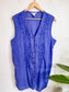 Vintage Perwinkle Embroidered Long Vest (Size L)