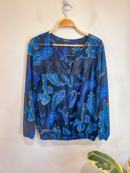 Lucky Brand Blue Paisley Sheer Blouse (Size M)