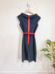 Ross Mayer Polka Dot Navy Linen Dress with Red Belt (Size S)