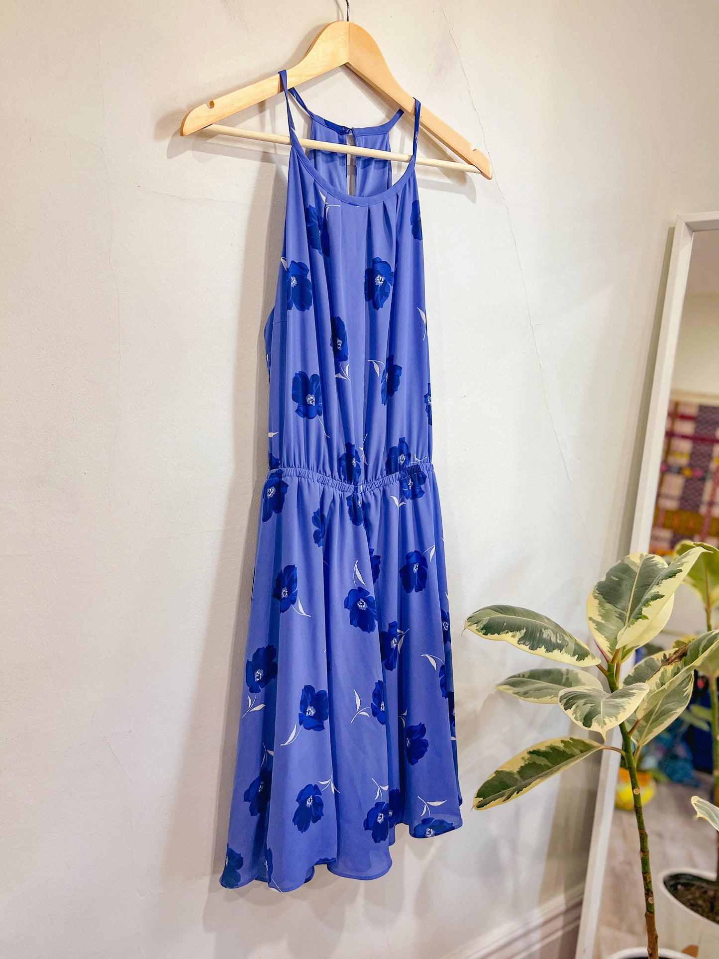 Banana Republic Blue Floral Halter Neck Dress (Size M)