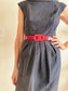 Ross Mayer Polka Dot Navy Linen Dress with Red Belt (Size S)