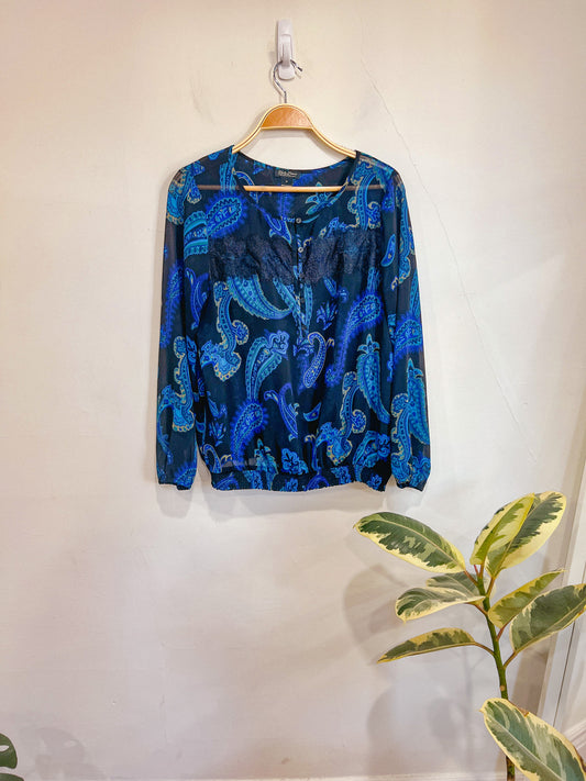 Lucky Brand Blue Paisley Sheer Blouse (Size M)