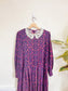 Vintage Pink & Purple Patterned Dress with Lace Collar (Size S/M)