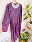 Vintage Pink & Purple Patterned Dress with Lace Collar (Size S/M)